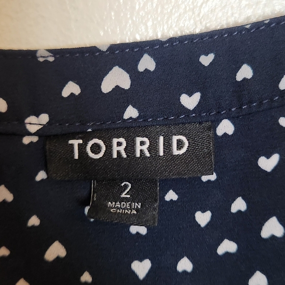 Torrid Navy Button Down Shirt with White Heart Print - Picture 2 of 4